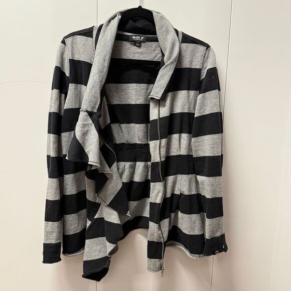 Y2K Allen B Allen Schwartz Women's Drapes Ruffle Front Cardigan Size Large Grey - Picture 2 of 6